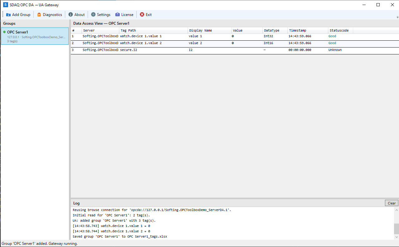 SDAQ OPC DA to OPC UA Gateway interface